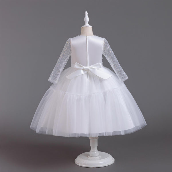 Pleated Long-Sleeve Tulle Princess Dress for Girls