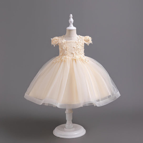 Summer Girls' Mid-Length Princess Tulle Dress with Flutter Sleeves