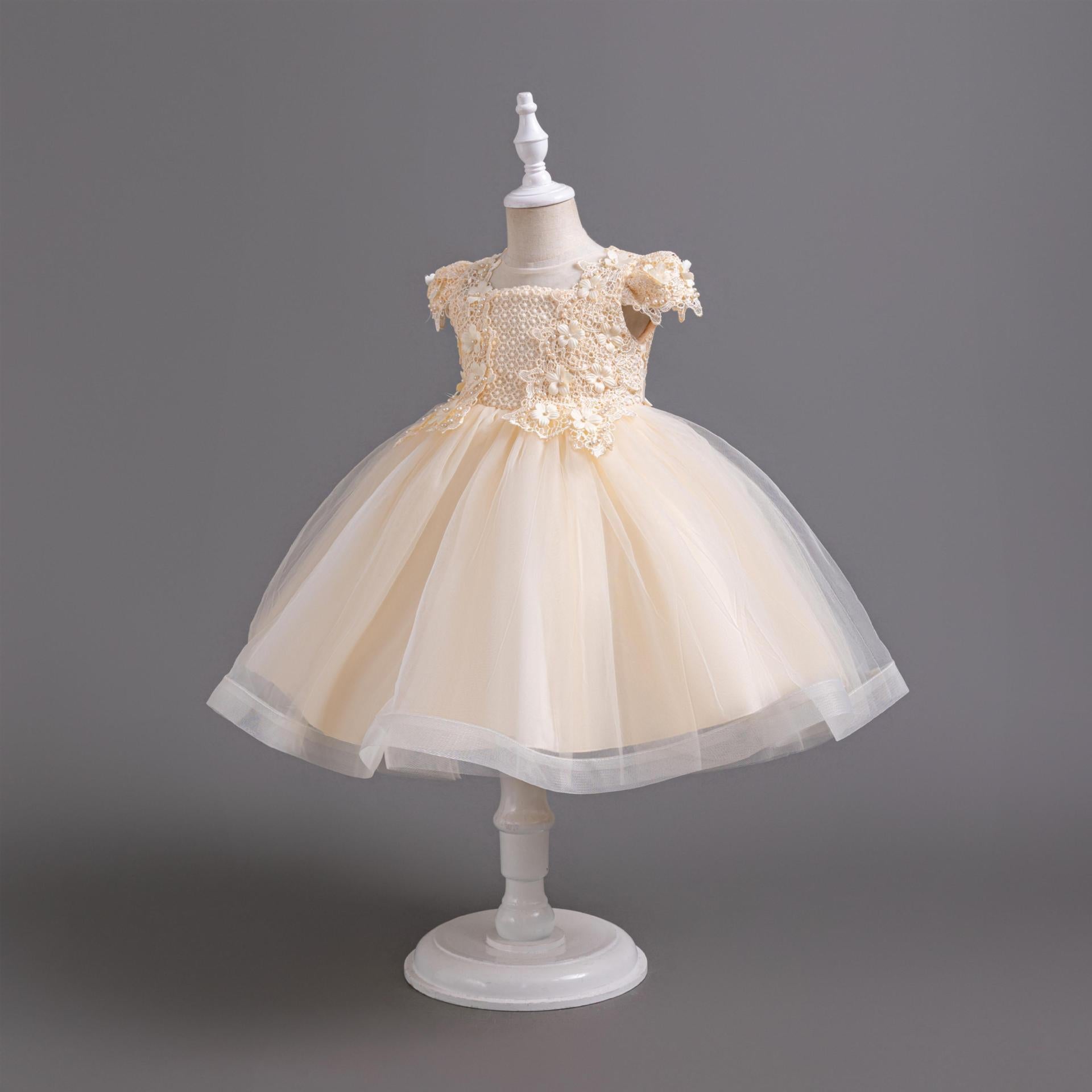 Letní dívčí princeznovské šaty střední délky z tylu s volánkovými rukávy