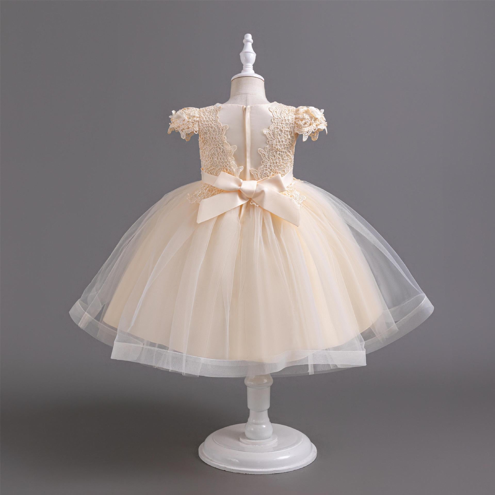 Letní dívčí princeznovské šaty střední délky z tylu s volánkovými rukávy