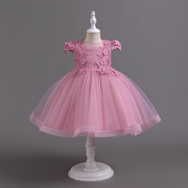 Summer Girls' Mid-Length Princess Tulle Dress with Flutter Sleeves