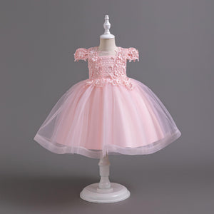 Summer Girls' Mid-Length Princess Tulle Dress with Flutter Sleeves