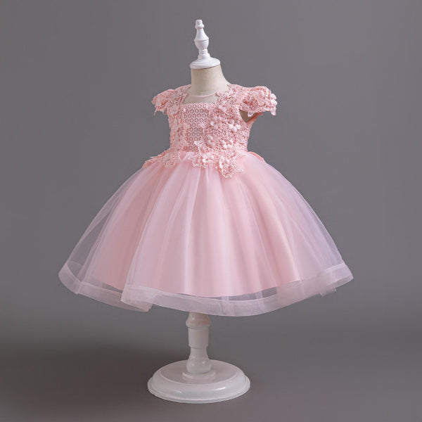 Summer Girls' Mid-Length Princess Tulle Dress with Flutter Sleeves