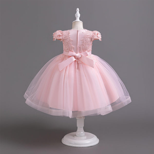 Summer Girls' Mid-Length Princess Tulle Dress with Flutter Sleeves