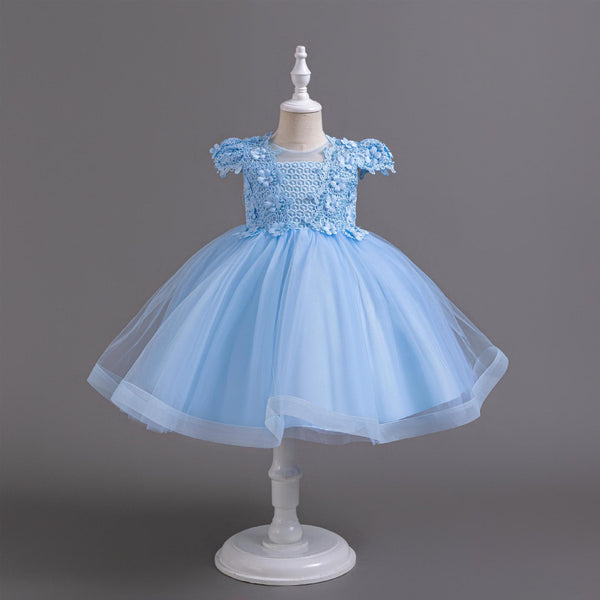 Summer Girls' Mid-Length Princess Tulle Dress with Flutter Sleeves