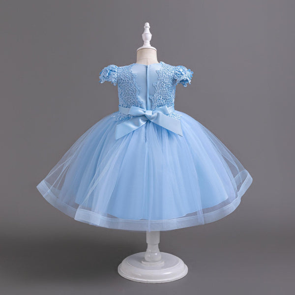 Summer Girls' Mid-Length Princess Tulle Dress with Flutter Sleeves