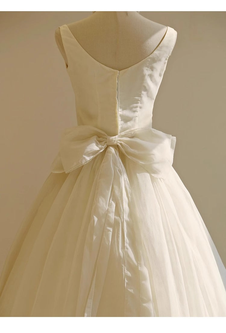 Petite Bride Vestido de Novia – Vestido vintage de tirantes espagueti para compromiso o ceremonia civil