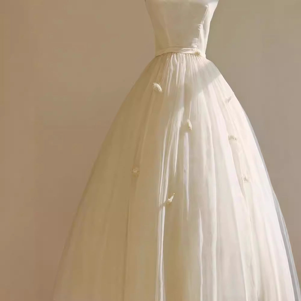 Petite Bride Vestido de Novia – Vestido vintage de tirantes espagueti para compromiso o ceremonia civil
