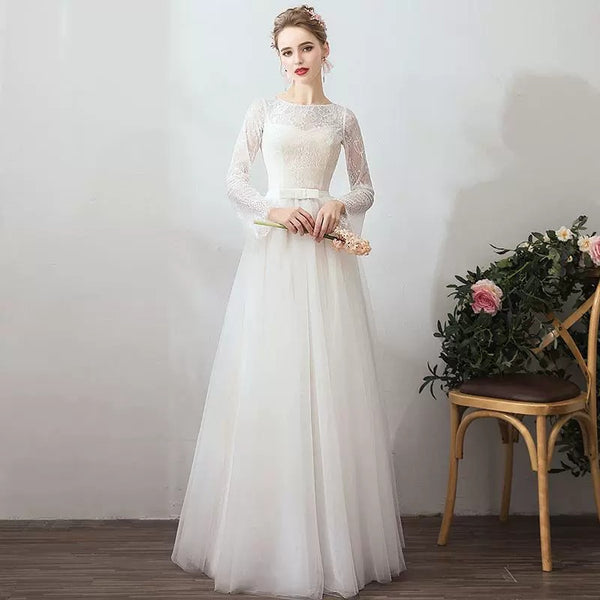 Satin Mermaid Dress – Long-Sleeve Bridal Gown with Square Neck and Train for Autumn Weddings