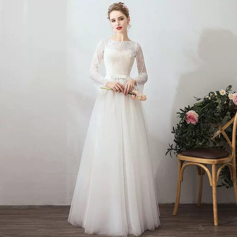 Satin Mermaid Dress – Long-Sleeve Bridal Gown with Square Neck and Train for Autumn Weddings