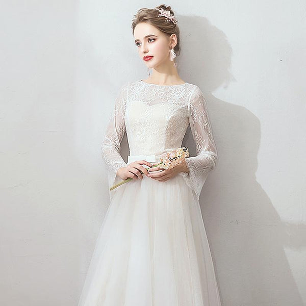 Satin Mermaid Dress – Long-Sleeve Bridal Gown with Square Neck and Train for Autumn Weddings