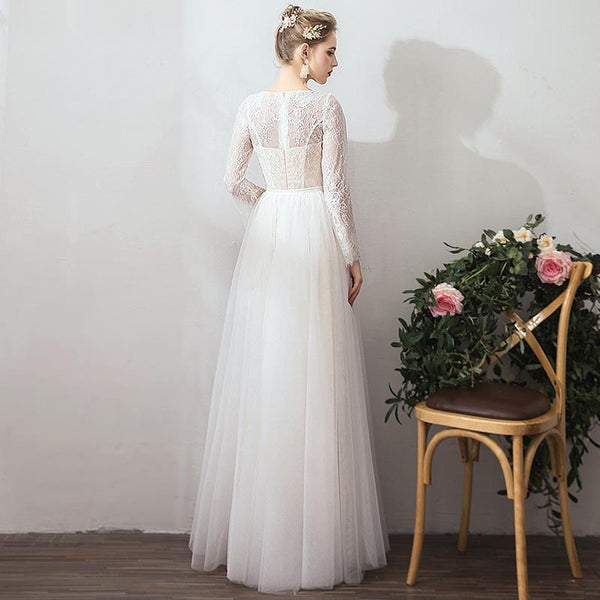 Satin Mermaid Dress – Long-Sleeve Bridal Gown with Square Neck and Train for Autumn Weddings