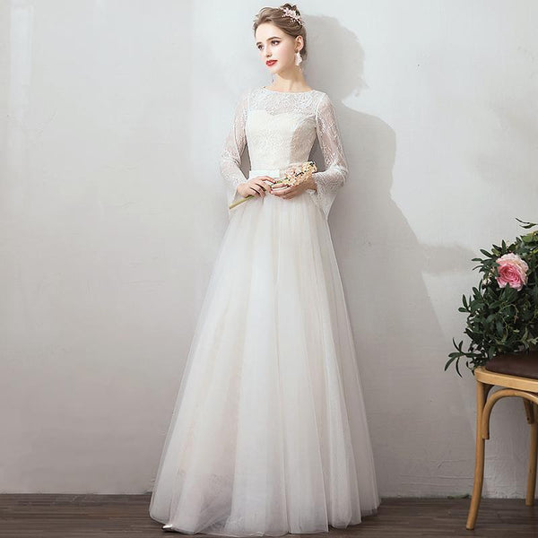Satin Mermaid Dress – Long-Sleeve Bridal Gown with Square Neck and Train for Autumn Weddings