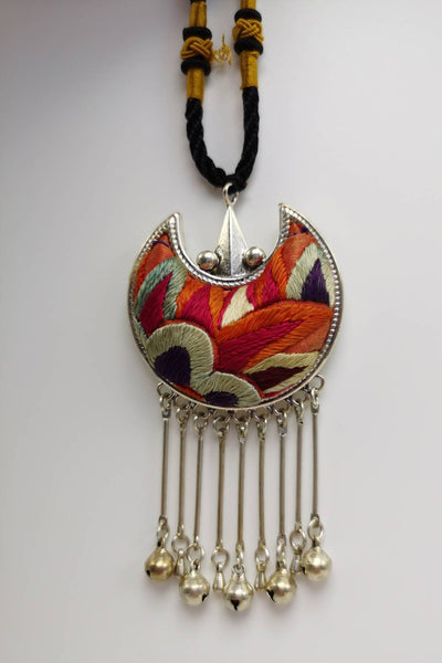 Special Bat-Shaped Embroidered Pendant Necklace with Bells