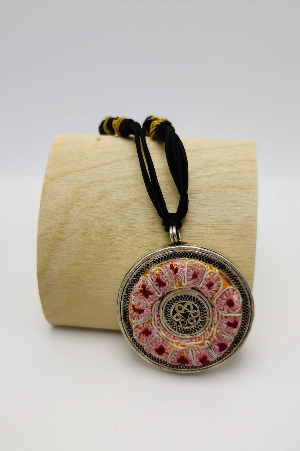 Uncommon Hand-Crafted Embroidered Floral Pendant Necklace