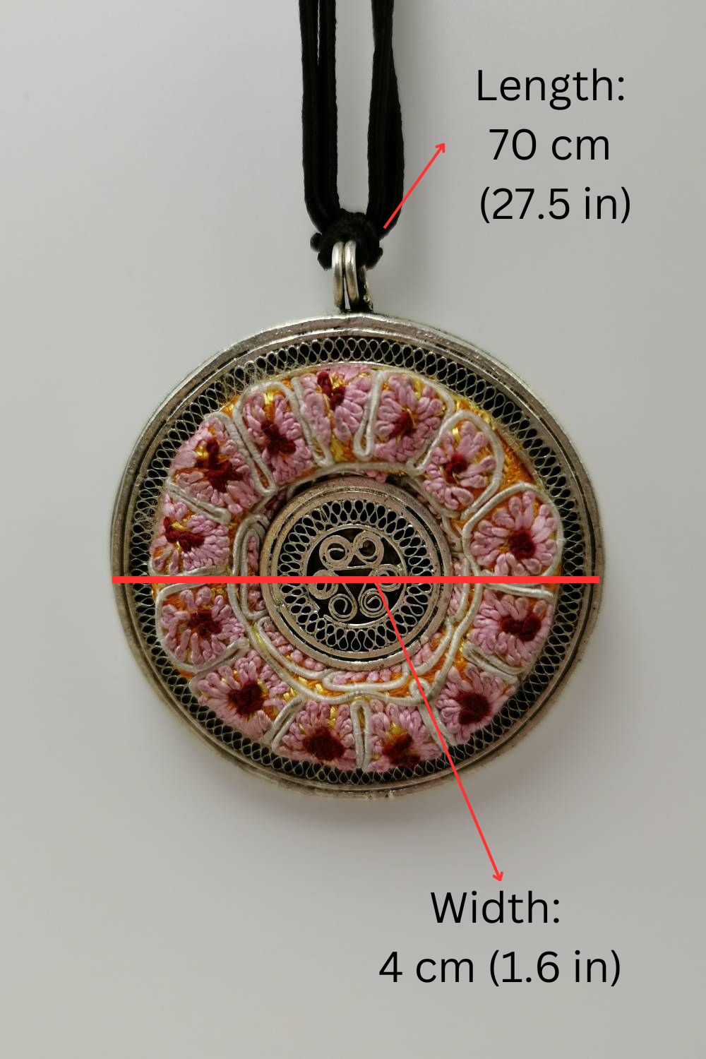 Uncommon Hand-Crafted Embroidered Floral Pendant Necklace