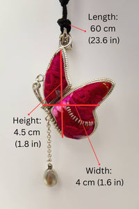 Rare Handmade Butterfly Embroidery Pendant with Bell Drop