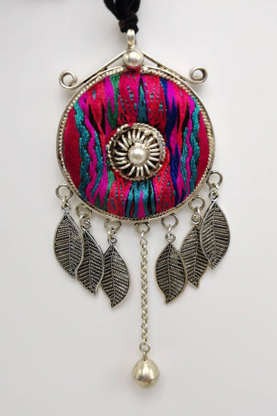 Original Artisan Embroidery Pendant with Miao Silver Leaf Fringe