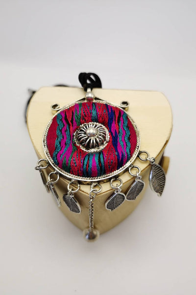 Original Artisan Embroidery Pendant with Miao Silver Leaf Fringe