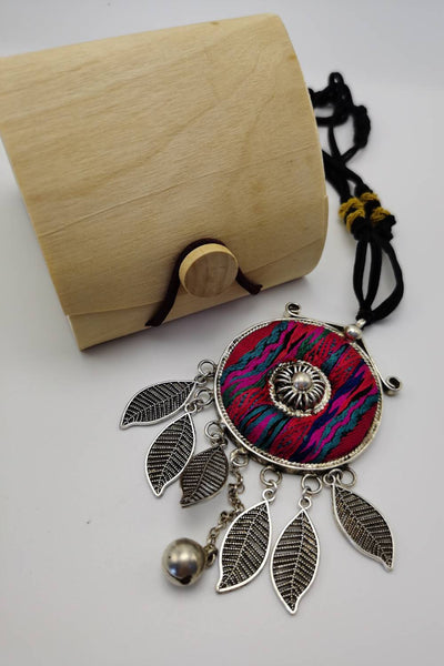 Original Artisan Embroidery Pendant with Miao Silver Leaf Fringe