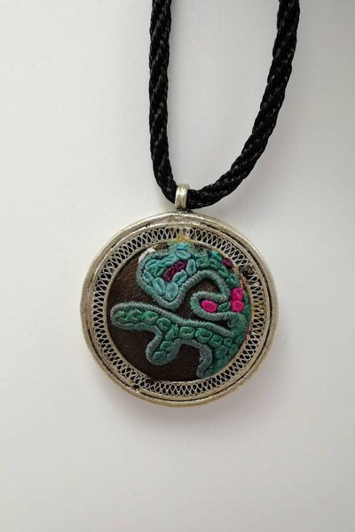 Singular Hand-Embroidered Pendant Necklace