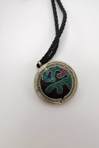 Singular Hand-Embroidered Pendant Necklace