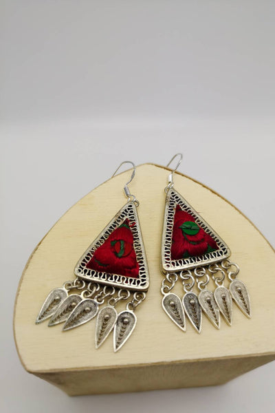 Unparalleled Embroidered Drop Earrings Made by Hand