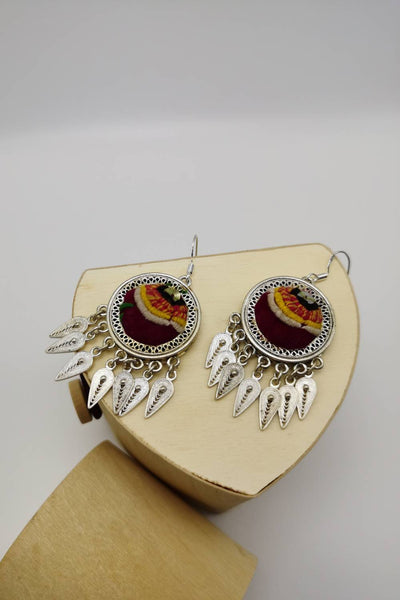 One And Only Embroidery Drop Earrings with Miao Silver Tassel