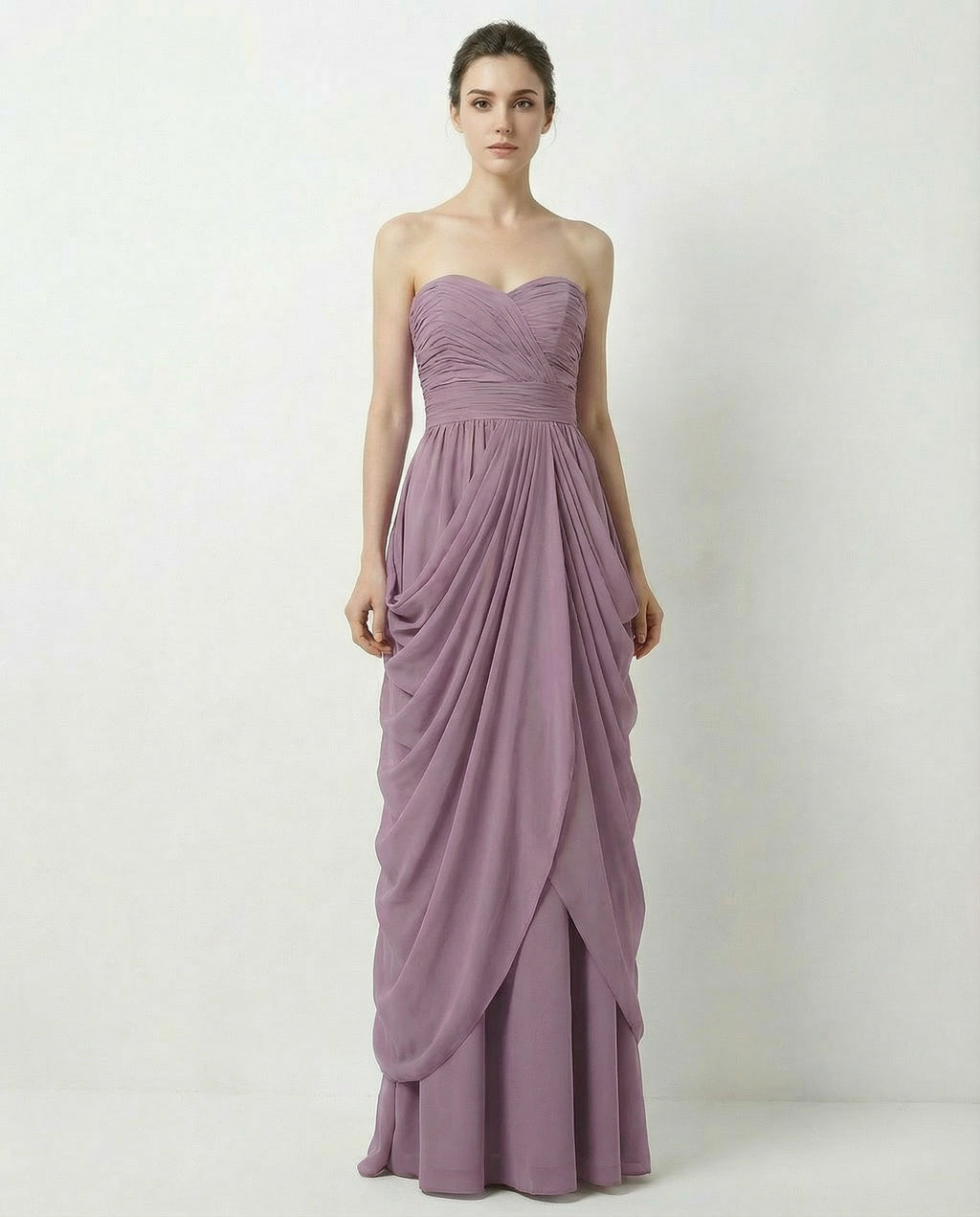 Sweetheart Pleated Bodice Ruffled Skirt Chiffon Column Dress