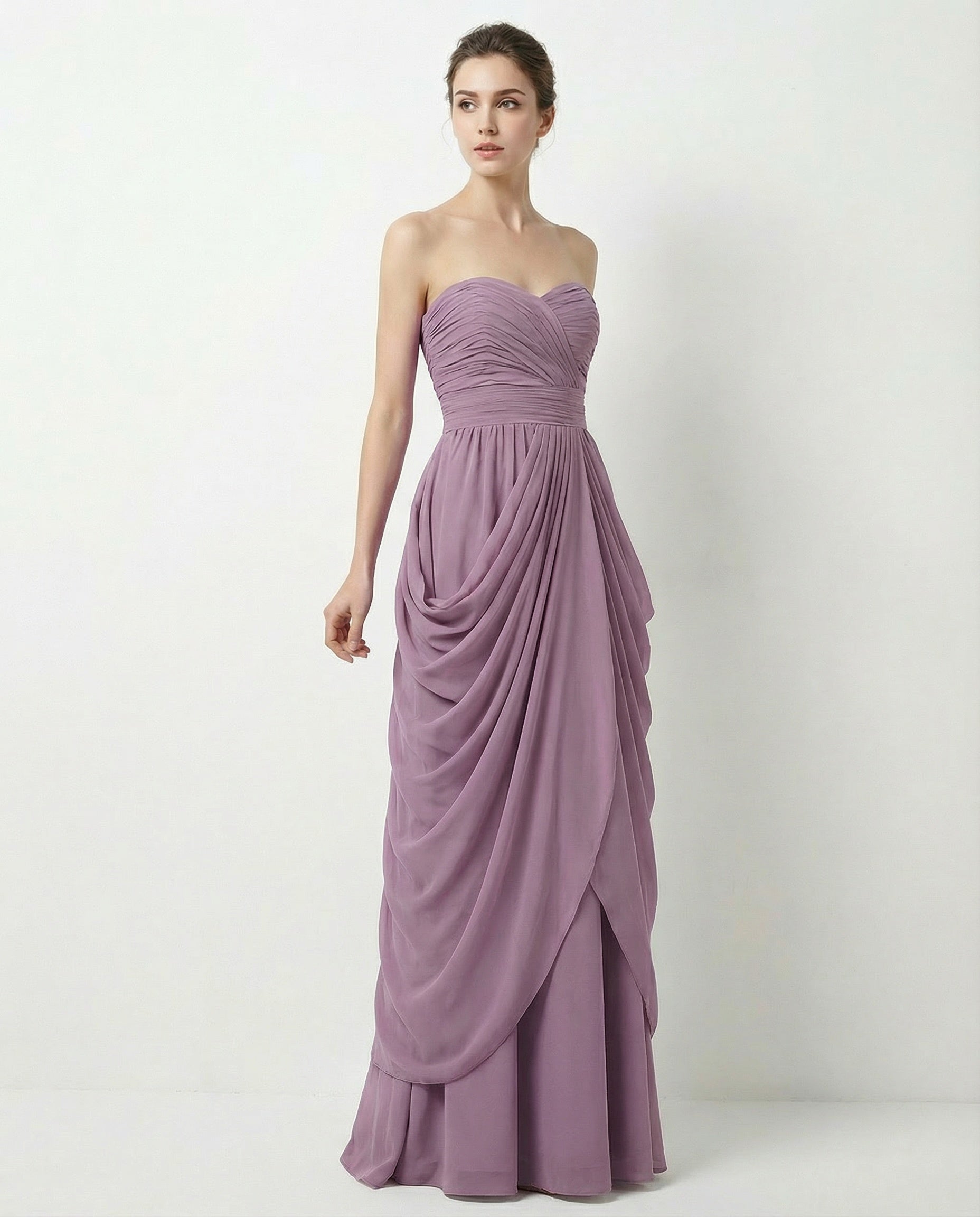 Sweetheart Pleated Bodice Ruffled Skirt Chiffon Column Dress
