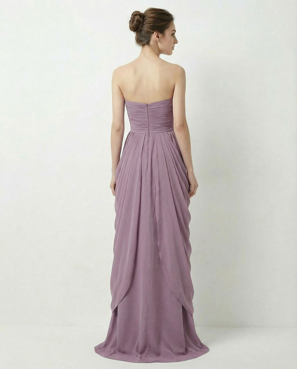 Sweetheart Pleated Bodice Ruffled Skirt Chiffon Column Dress