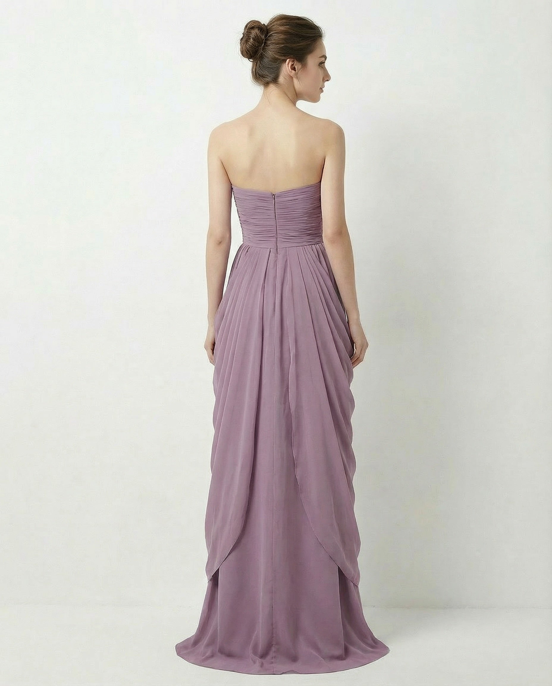 Sweetheart Pleated Bodice Ruffled Skirt Chiffon Column Dress