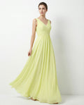 V-neck Sleeveless Pleated Bodice A-line Dress