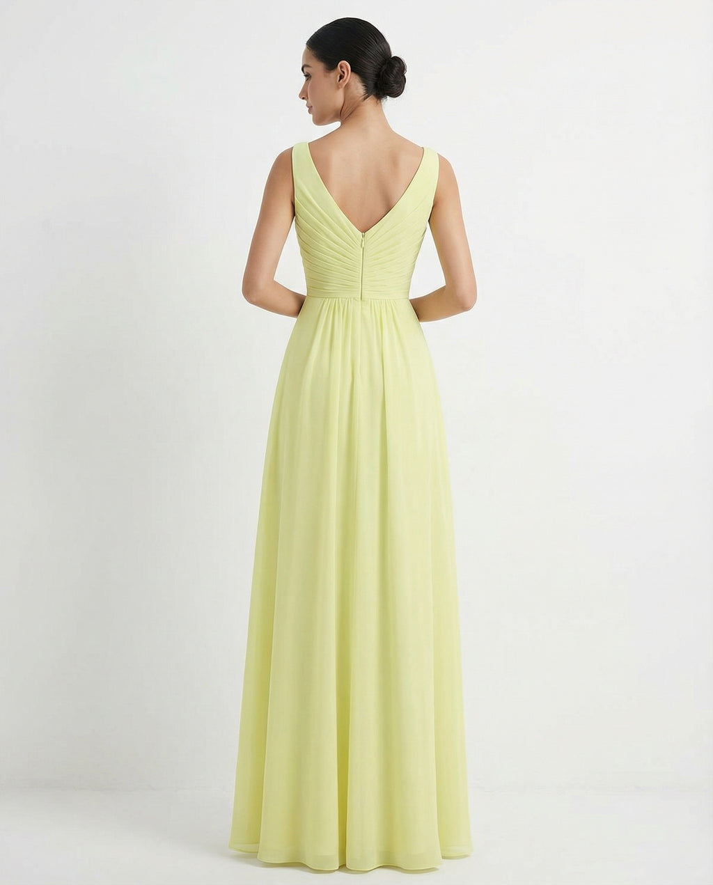 V-neck Sleeveless Pleated Bodice A-line Dress