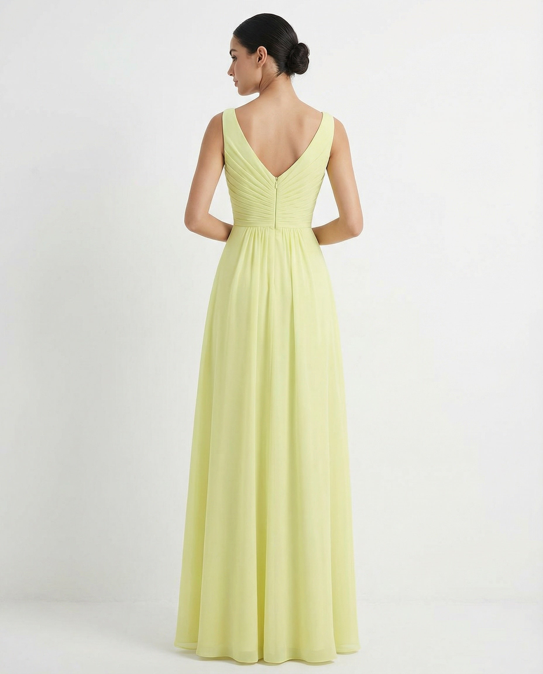 V-neck Sleeveless Pleated Bodice A-line Dress