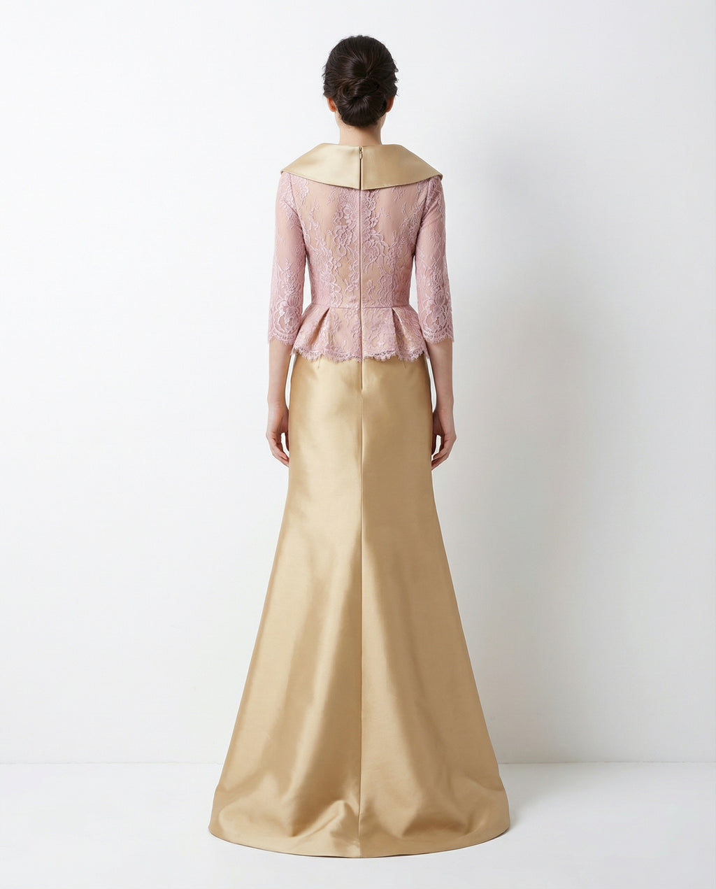 3/4 Sleeves Lace Bodice Satin Skirt Mermaid Dress with Peplum