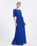 Bateau Neckline Half Sleeves A-line Chiffon Dress with Keyhole Back