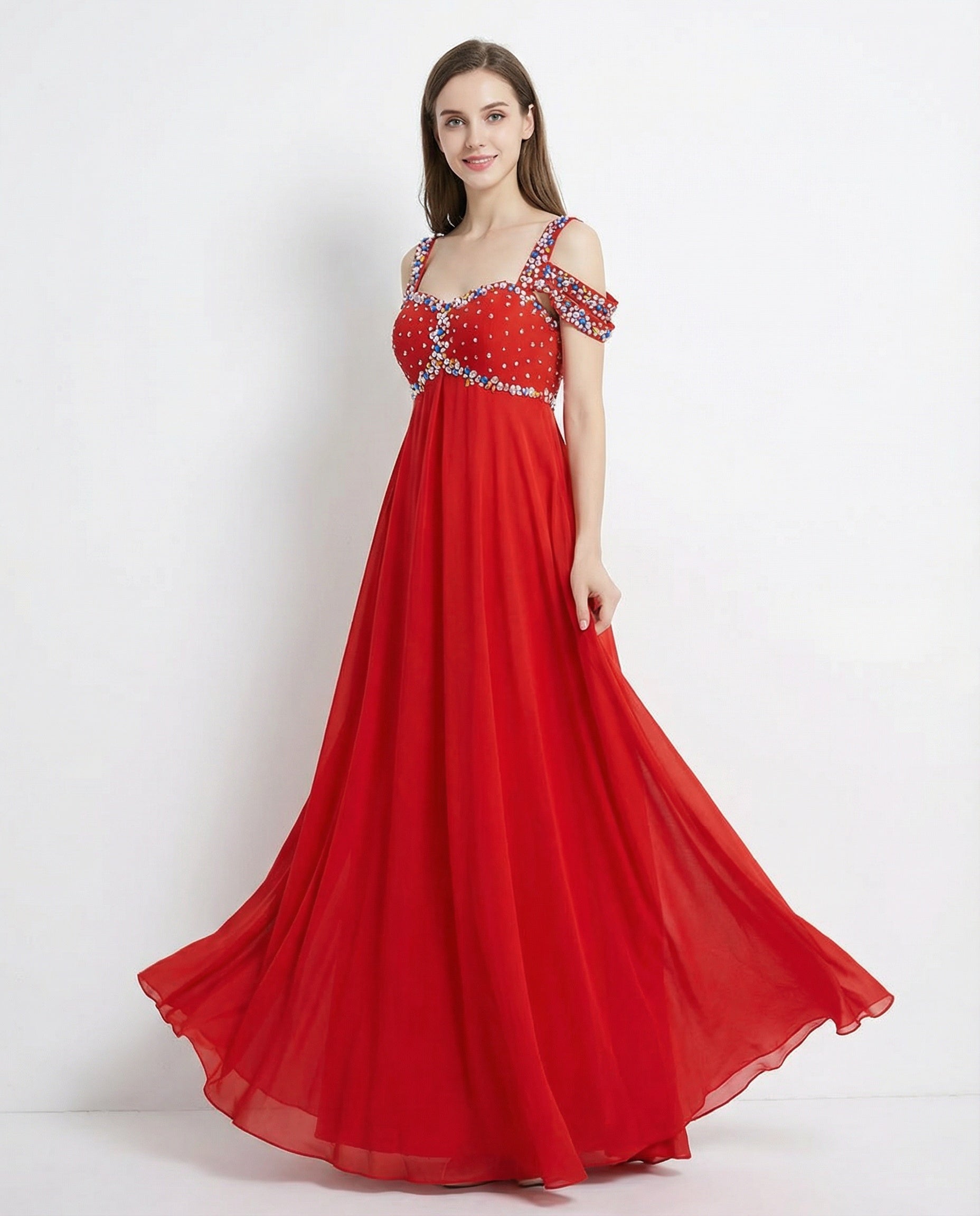 Beaded Bodice Empire A-line Chiffon Prom Dress