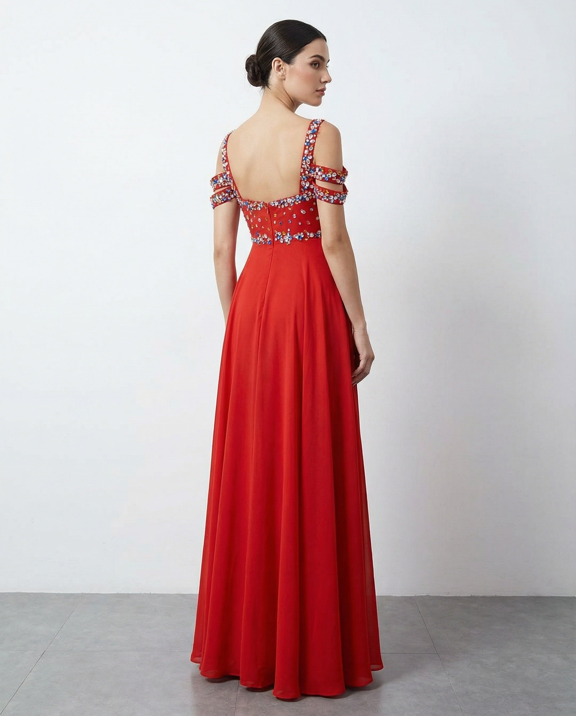 Beaded Bodice Empire A-line Chiffon Prom Dress