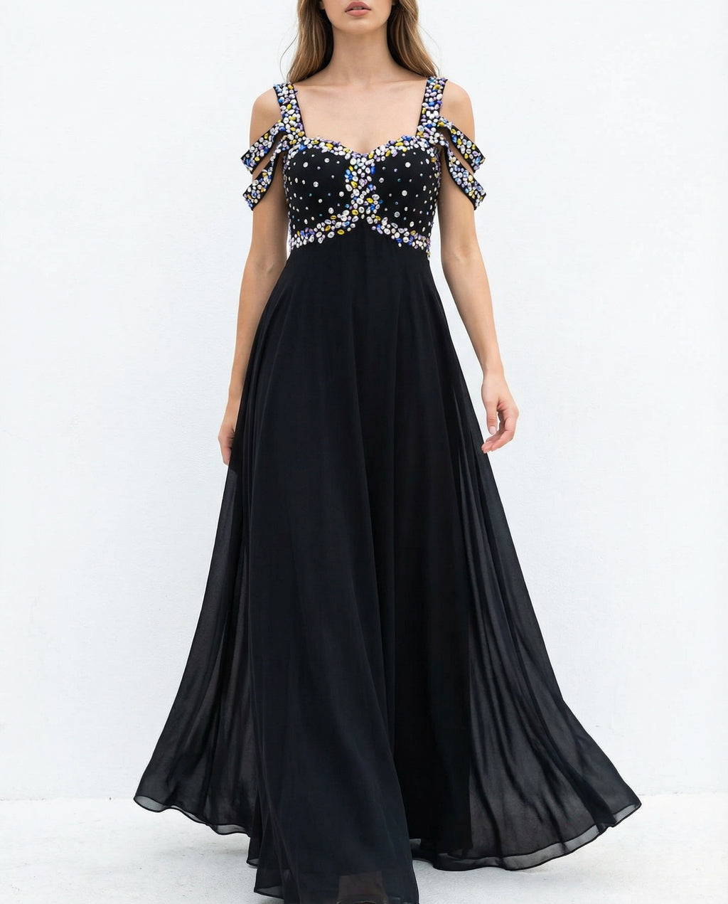 Beaded Bodice Empire A-line Chiffon Prom Dress