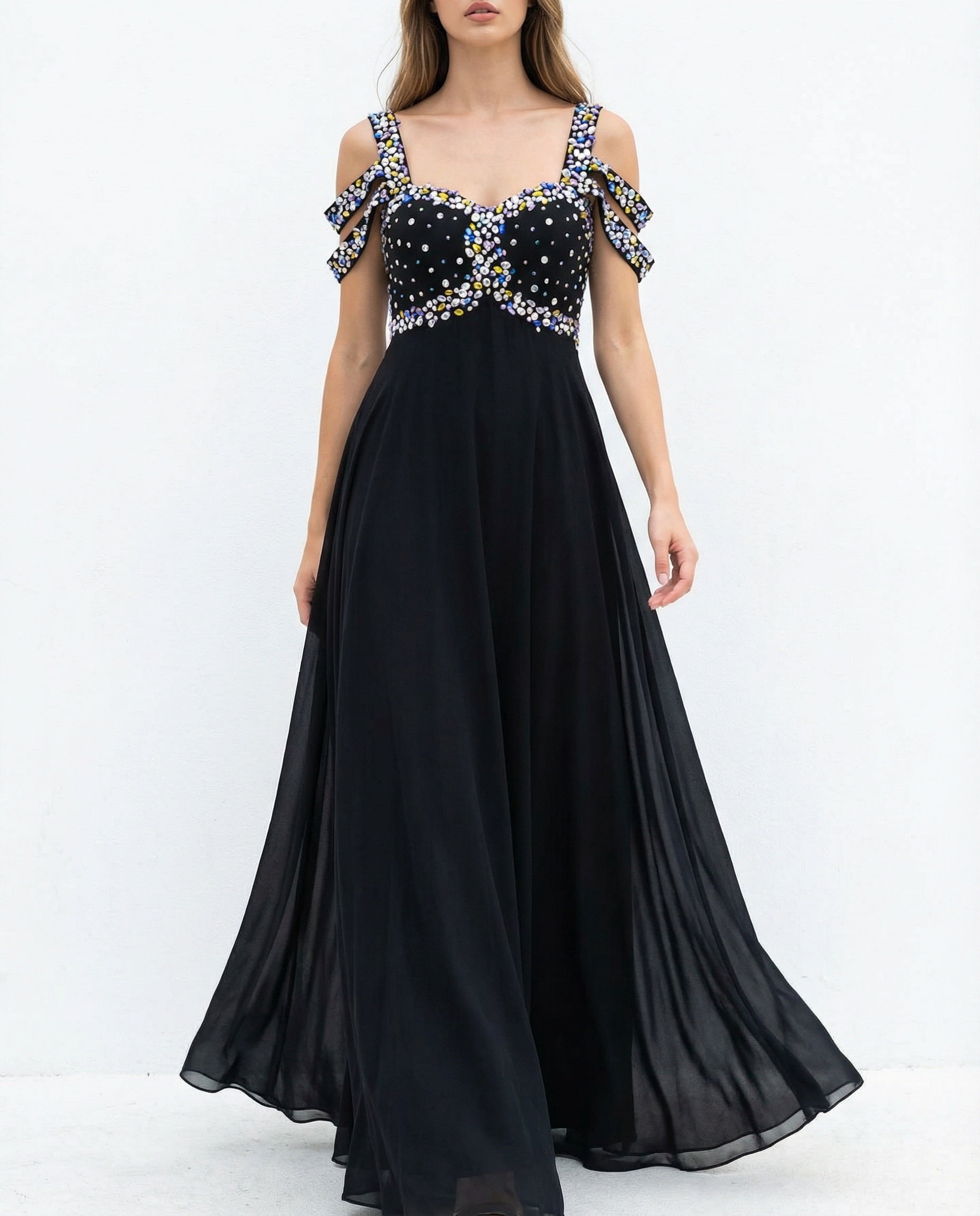 Beaded Bodice Empire A-line Chiffon Prom Dress