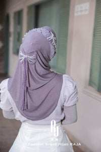 Liyana-Lavender Shimmer Chiffon Hijab Headwear with Embroidery Bows and Beadings