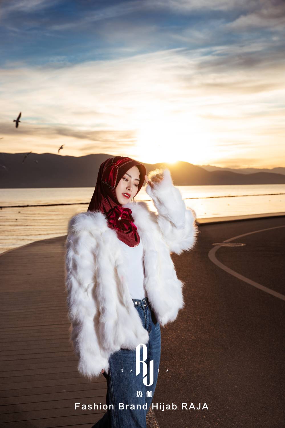 Lulu-Burgundy moderní a skromná šifónová čepice na hidžáb s sametovou mašlí a korálky