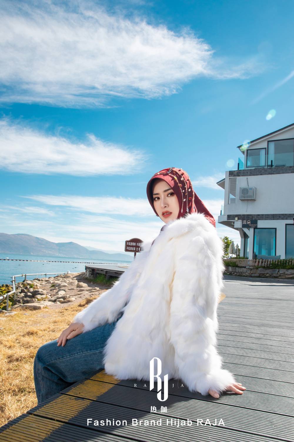 Lulu-Burgundy moderní a skromná šifónová čepice na hidžáb s sametovou mašlí a korálky