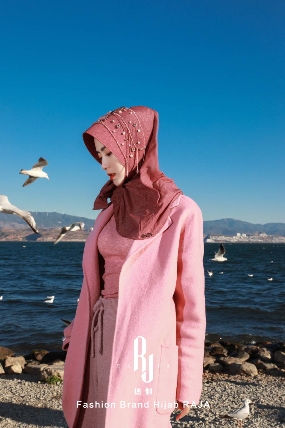 Lulu-Jujube Moderní a Skromná Šifónová Čepice na Hidžáb s Sametovou Mašlí a Korálky