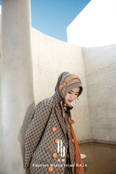 Lulu-Mocha Modern and Modest Chiffon Hijab Cap with Velvet Bow and Beadings