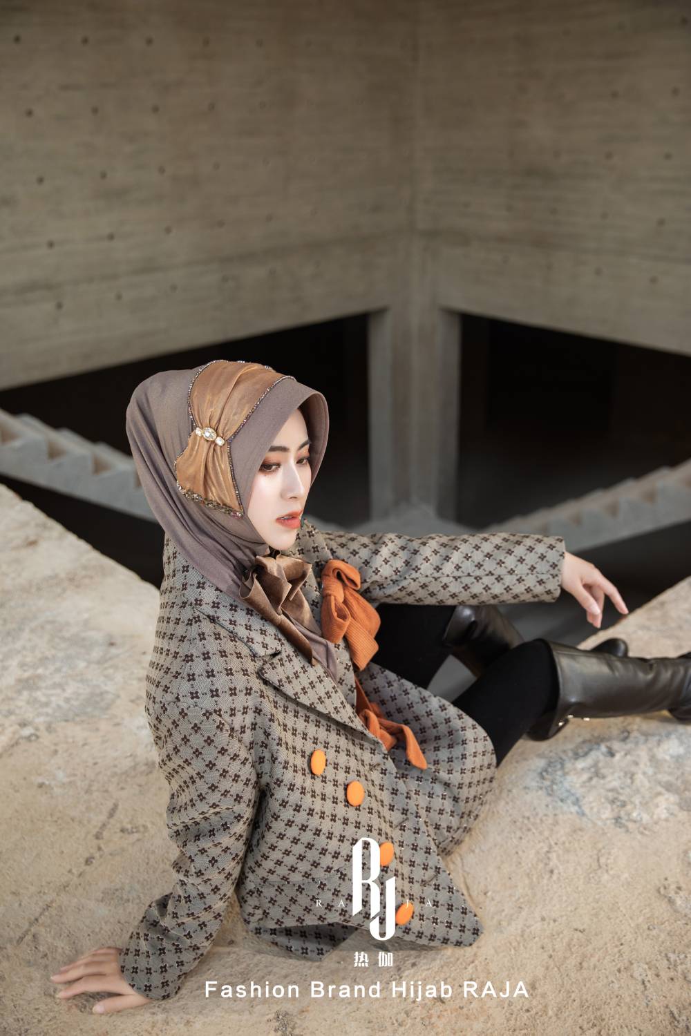 Lulu-Mocha moderní a skromná šifónová čepice na hidžáb s sametovou mašlí a korálky