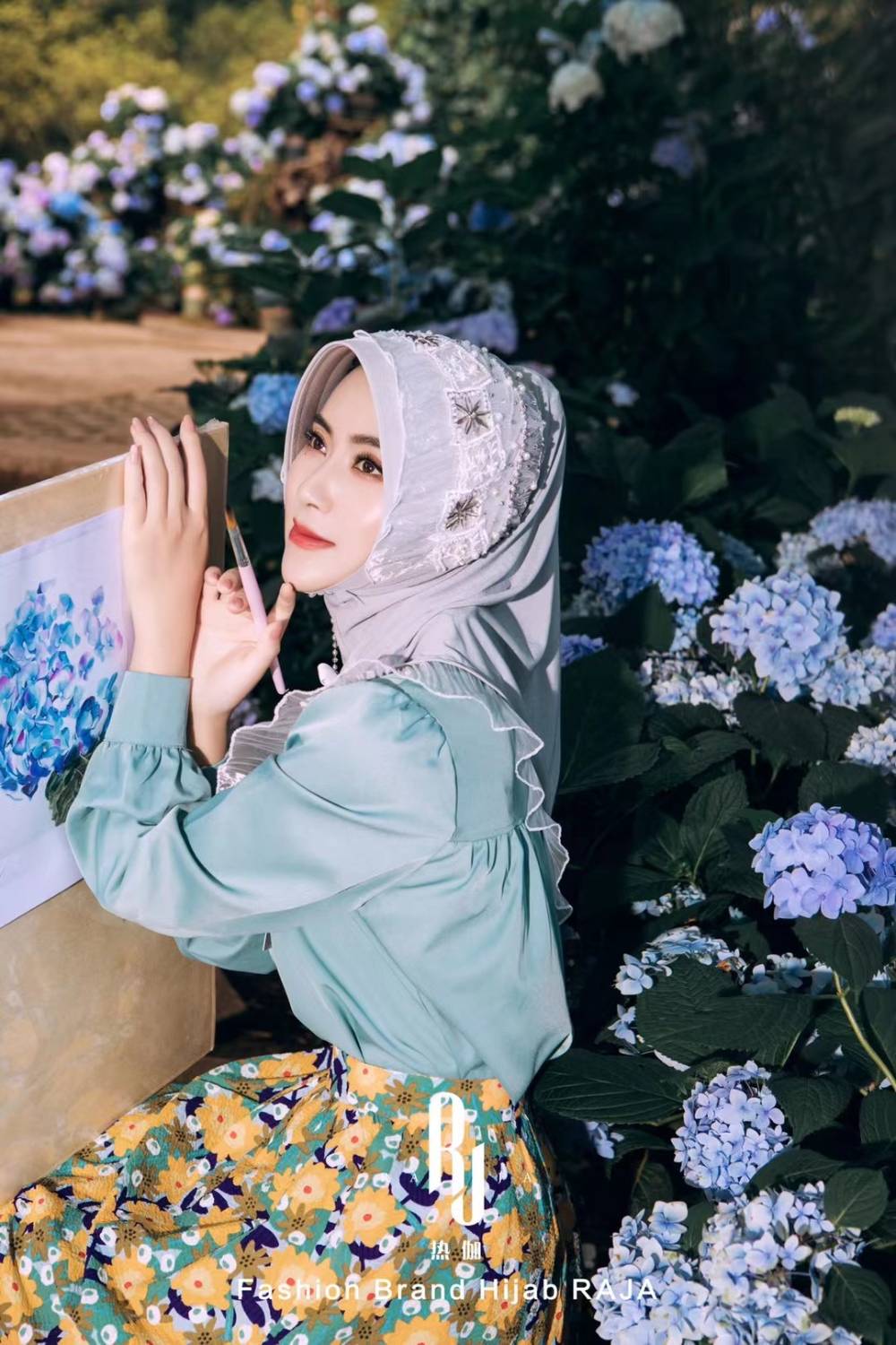 Kaliala-stříbrná vyšívaná šifónová čepice na hidžáb s perlami a kamínky