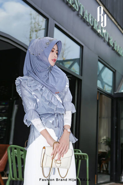 Zaira-Lilac Blue Chic and Sparkling Chiffon Hijab Cap