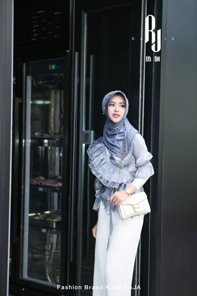 Zaira-Lilac Blue Chic and Sparkling Chiffon Hijab Cap